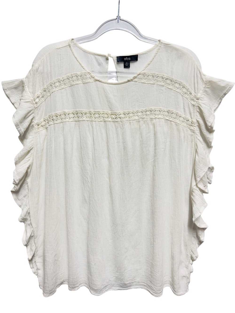 Pure Cotton Knit Crochet Gauze Chambray Twill Flutter Ruffle Poncho Blouse Top